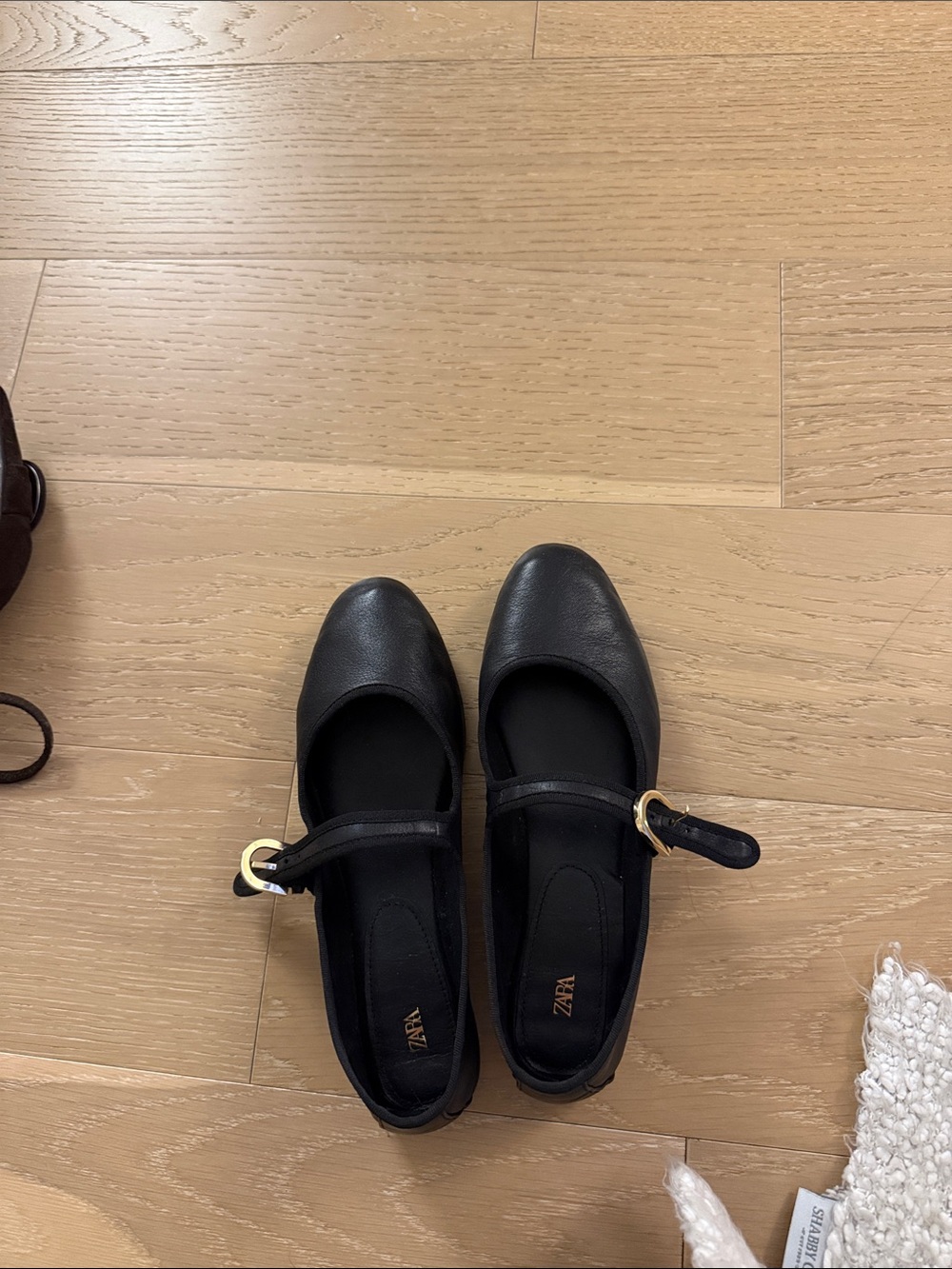 Zara Black Mary Jane Flats with Gold Buckle Detail